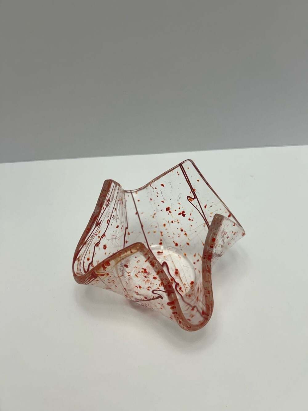 Vintage Fused Art Glass Red Confetti and Stinger Trinket Bowl